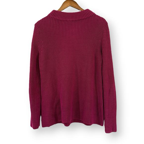 Talbots Women’s Raspberry Mock Neck Cotton Chunky Pullover Sweater Size Medium - Picture 6 of 9